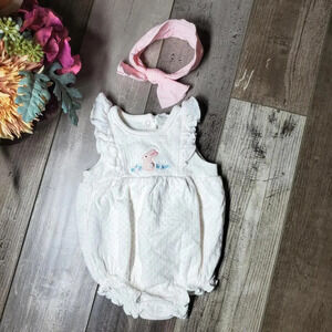 Starting Out Cotton White & Pink Polka Dot Bunny Rabbit Baby Girl Outfit Size 6M